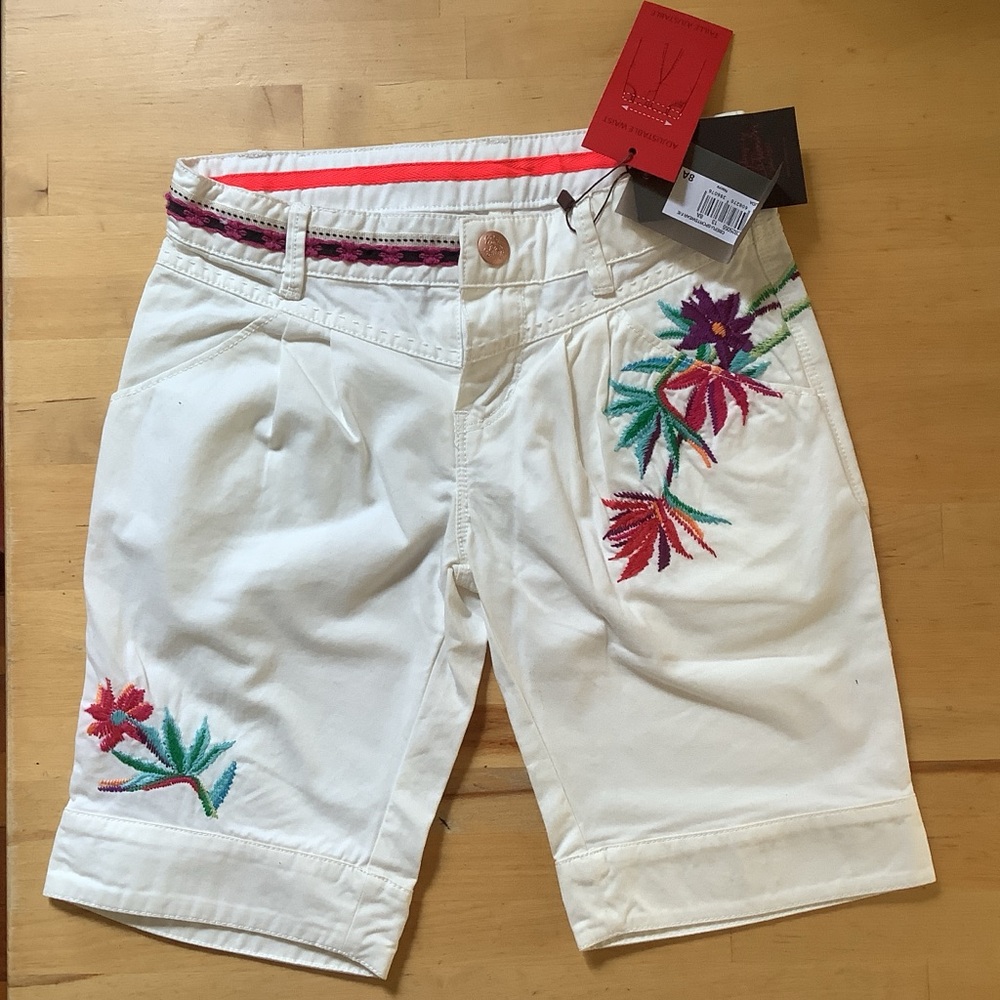 NEW-CATIMINI Embroidered White Girls Shorts 8 years